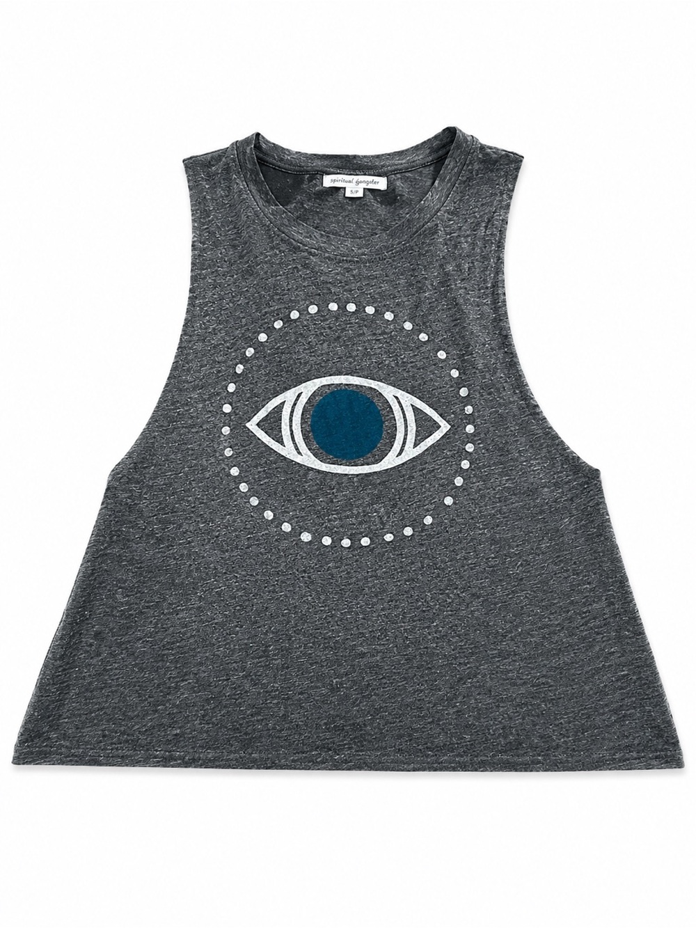 Spiritual Gangster Evil Eye Crop Tank Top Gray Blue Graphic Yoga Medium
